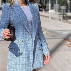 Zara Light Blue Tweed Blazer